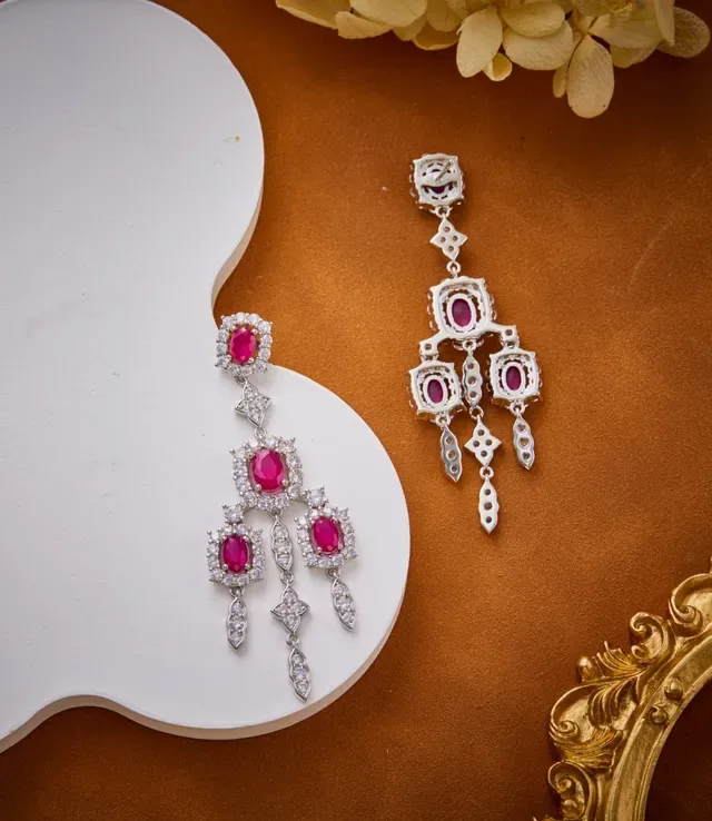 Chandelier Multi-Tier Pavé-Set Oval Ruby Earrings 3