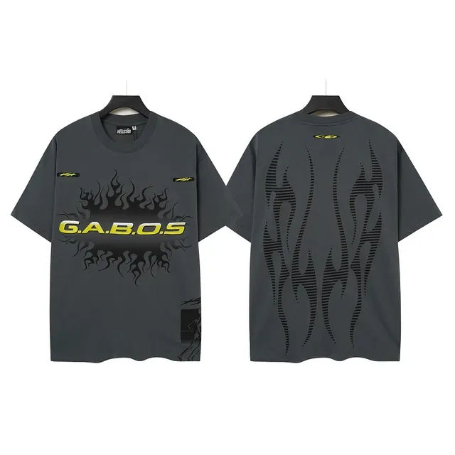 Charcoal Gray Flame Graphic Print Oversized T-Shirt 2
