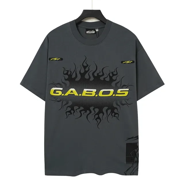 Charcoal Gray Flame Graphic Print Oversized T-Shirt 3