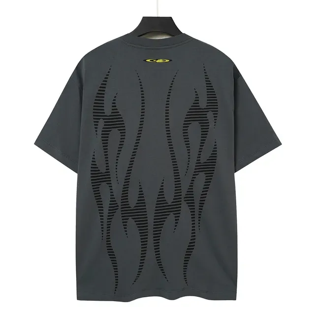 Charcoal Gray Flame Graphic Print Oversized T-Shirt 4