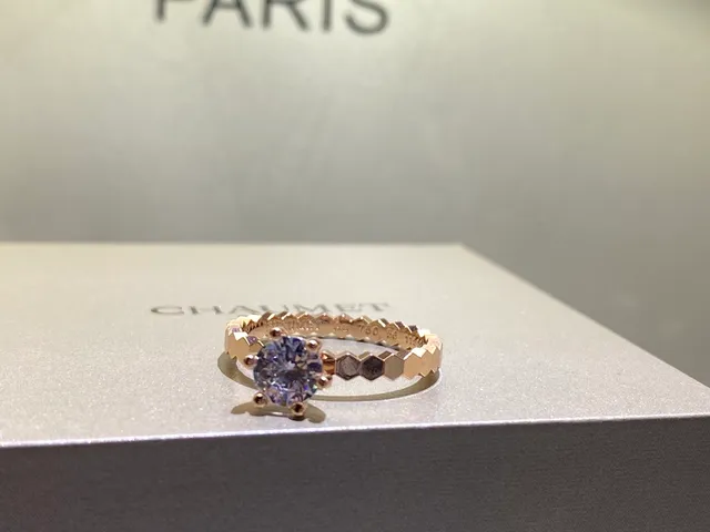 Chaumet Hexagonal Band Prong-Set Light Purple Gemstone Ring 5