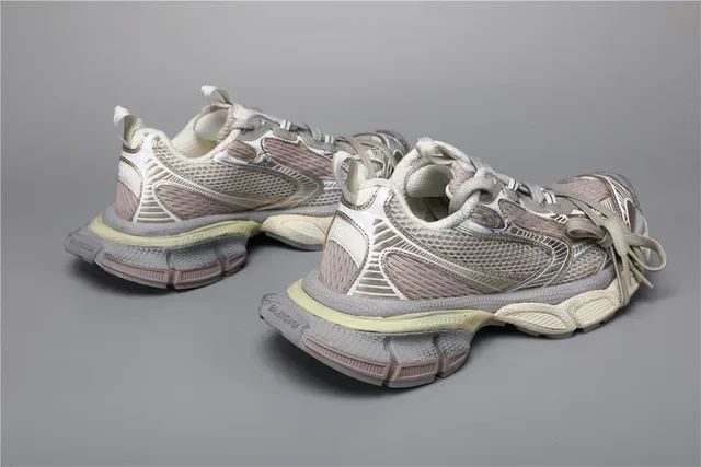 Chunky Layered Metallic Silver Gray Beige Mesh Sneakers 3
