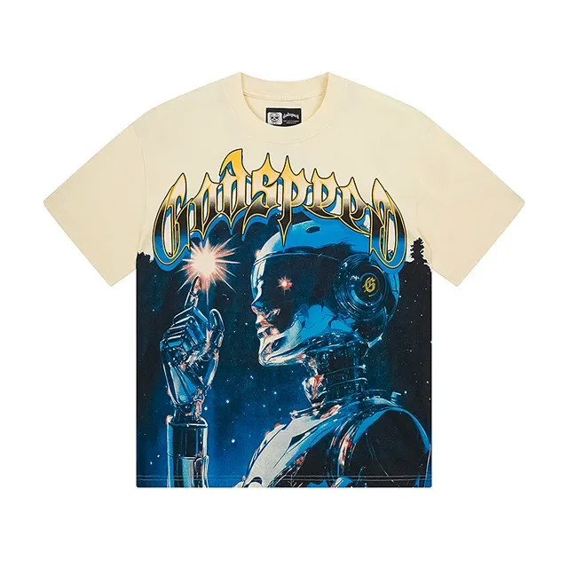 Cream Graphic-Print Robot Sci-Fi Illustration T-Shirt 2