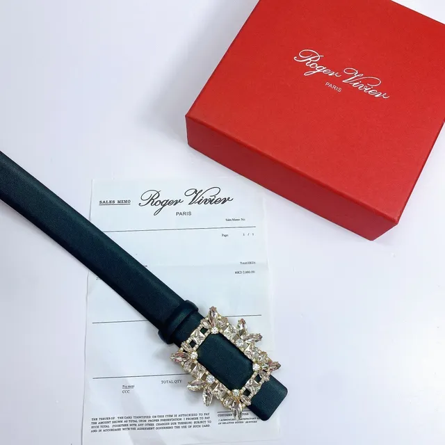 Crystal-Embellished Rectangular Buckle Black Leather Belt 5