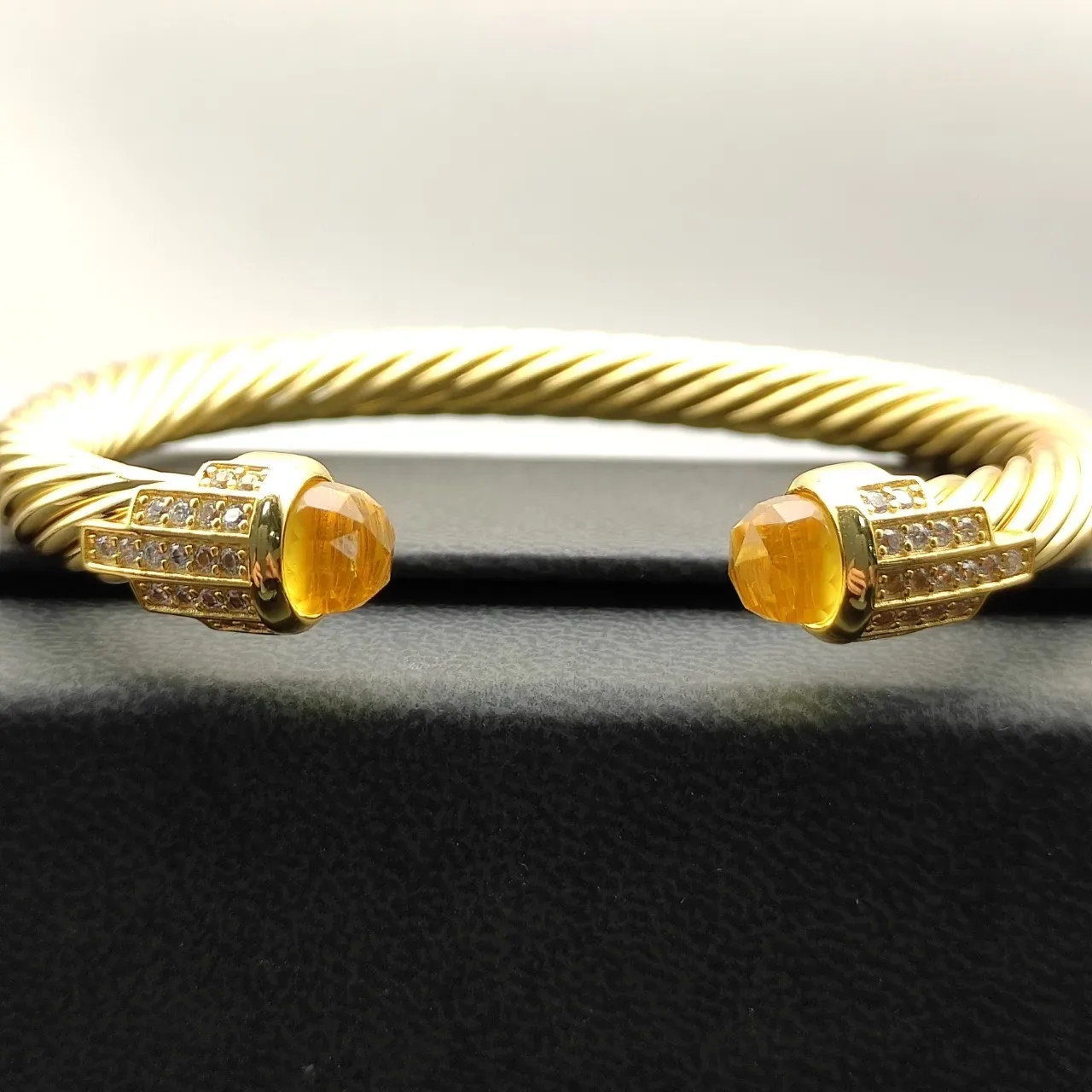 David Yurman Cable Classic Pulsera Oro Amarillo Torcida Facetada Citrino Terminales 3