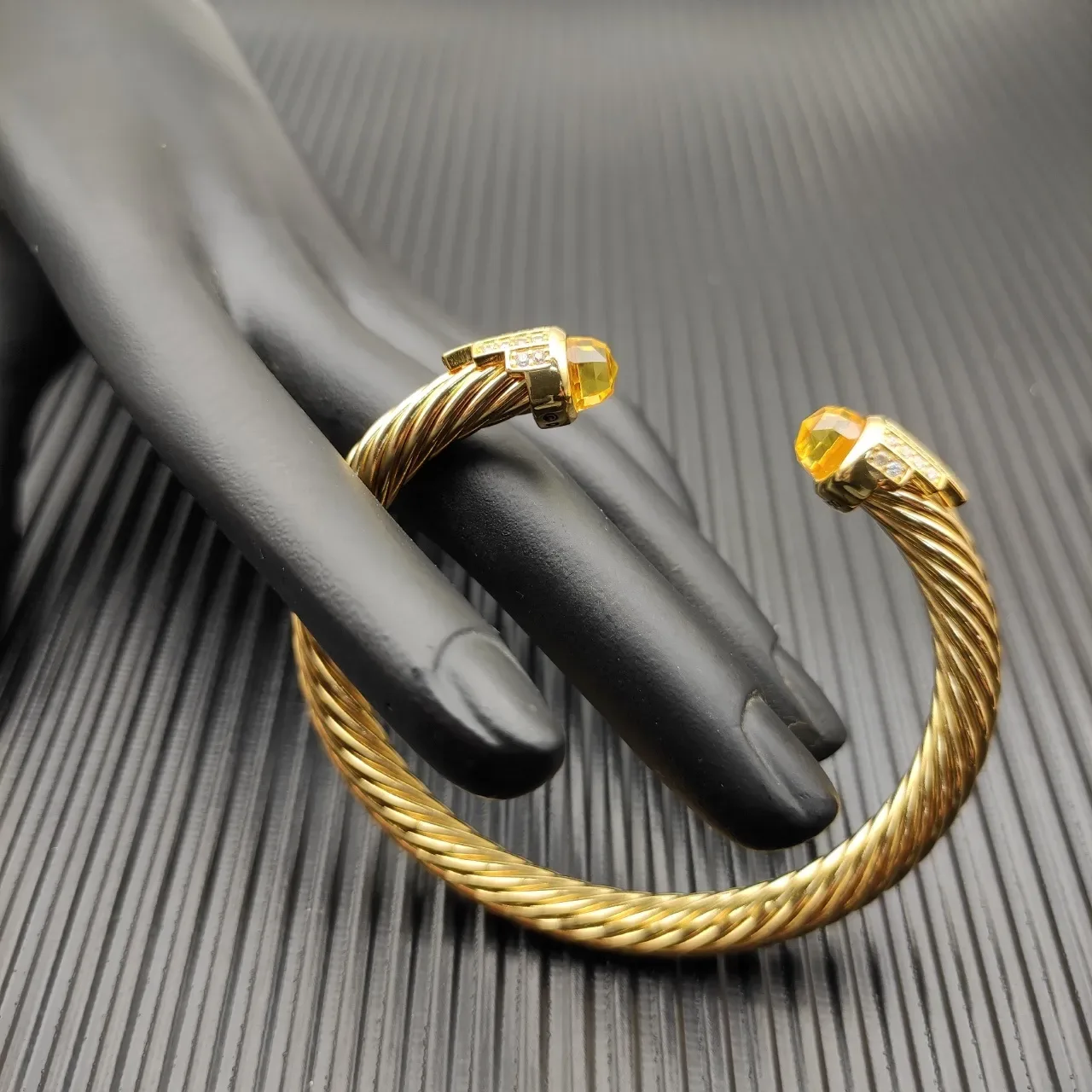 David Yurman Cable Classic Pulsera Oro Amarillo Torcida Facetada Citrino Terminales 4