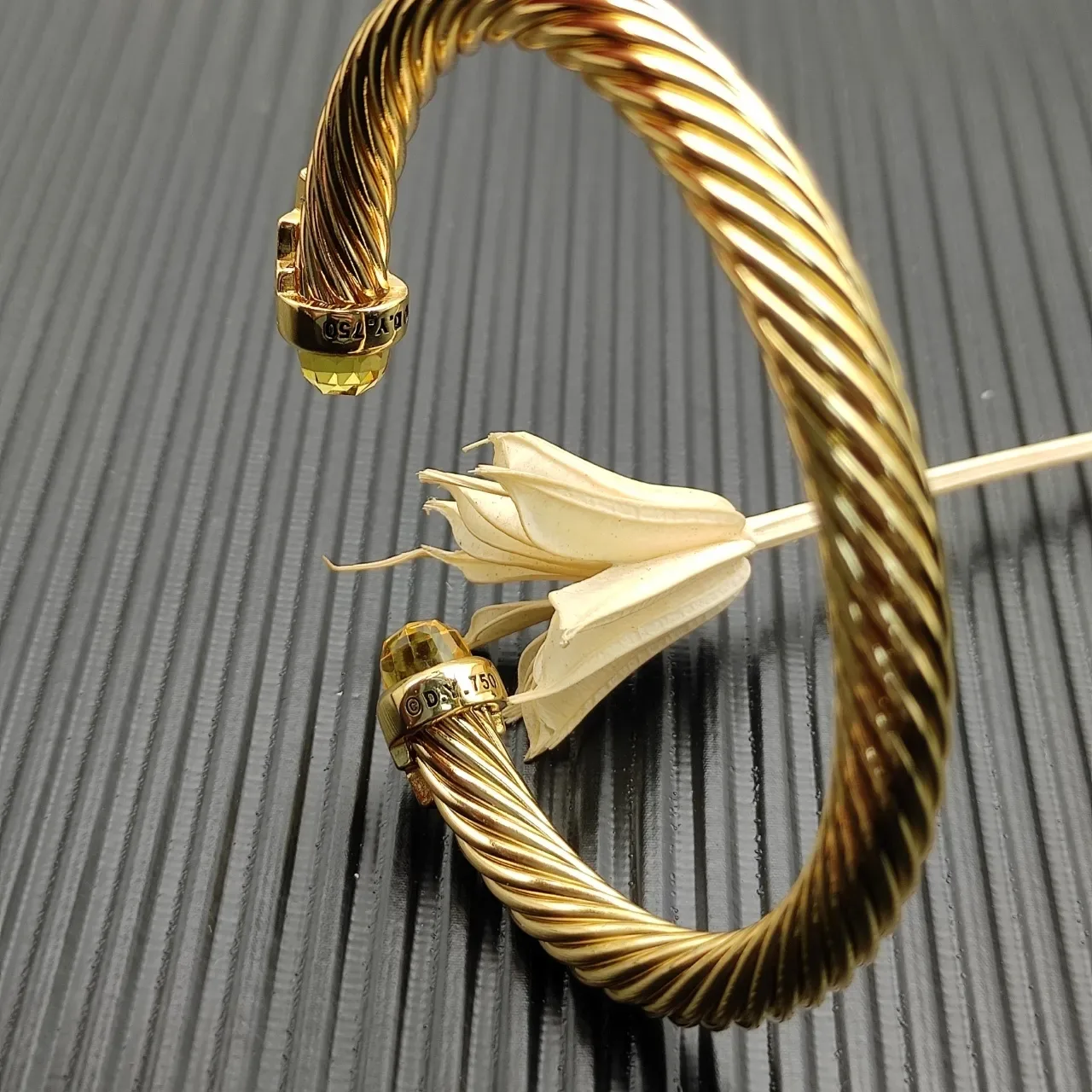 David Yurman Cable Classic Pulsera Oro Amarillo Torcida Facetada Citrino Terminales 5