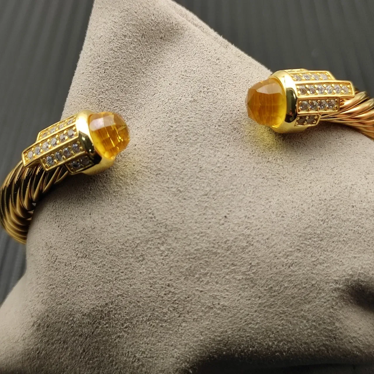 David Yurman Cable Classic Pulsera Oro Amarillo Torcida Facetada Citrino Terminales 6