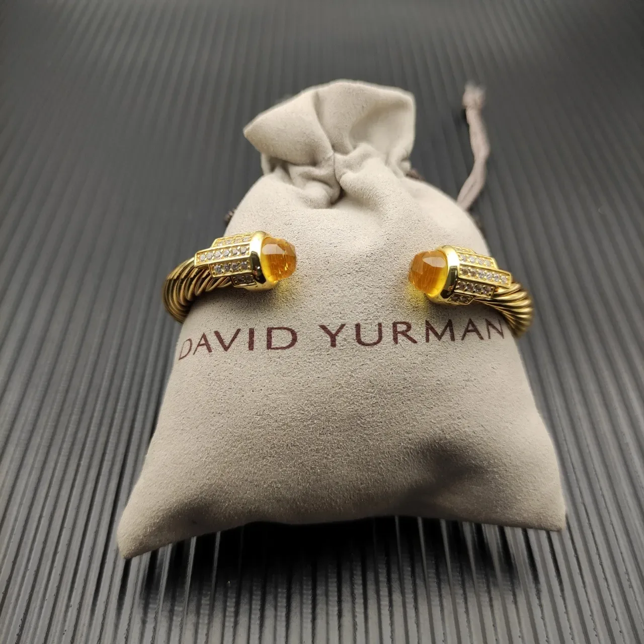 David Yurman Cable Classic Pulsera Oro Amarillo Torcida Facetada Citrino Terminales 7