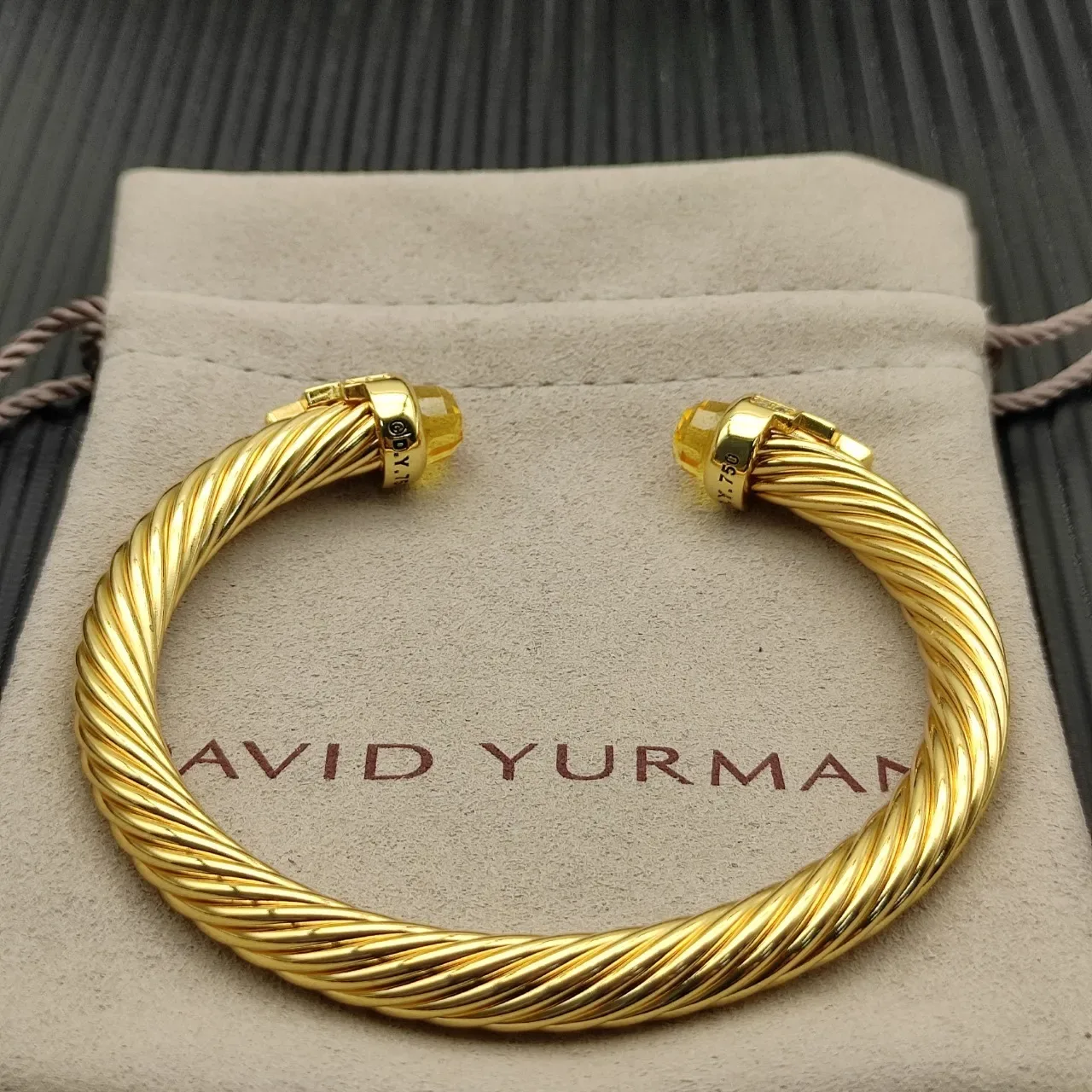 David Yurman Cable Classic Pulsera Oro Amarillo Torcida Facetada Citrino Terminales 9