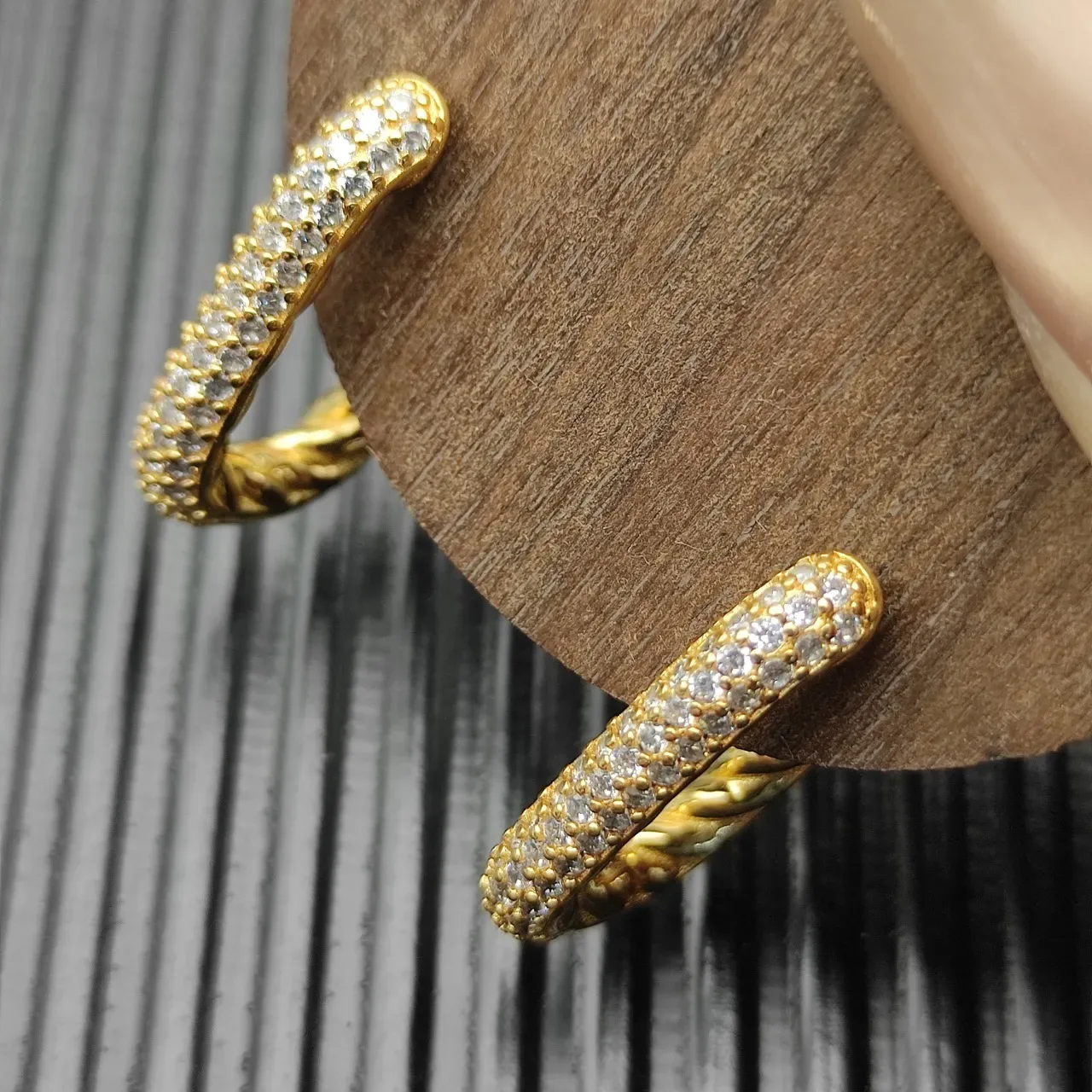 David Yurman Cable Classics Gold Silver Twisted Pavé-Set Earrings 5