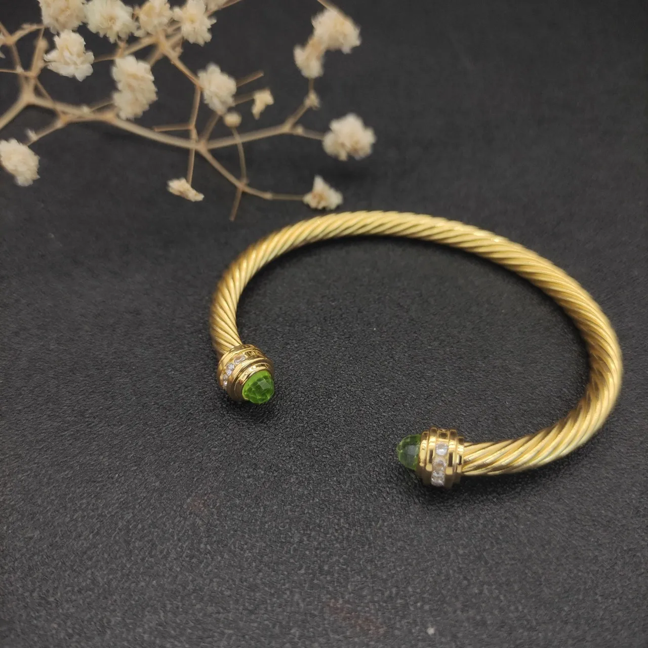 David Yurman Cable Classics Peridot and Diamond End Cap Bracelet 8