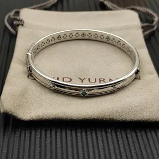 David Yurman Cable Classics فضي أخضر معدن مصقول شبكة مفتوحة سوار العلوي