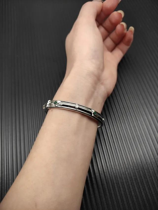 David Yurman Cable Classics Silver Green Polished Metal Openwork Lattice Upper Band Bracelet 6