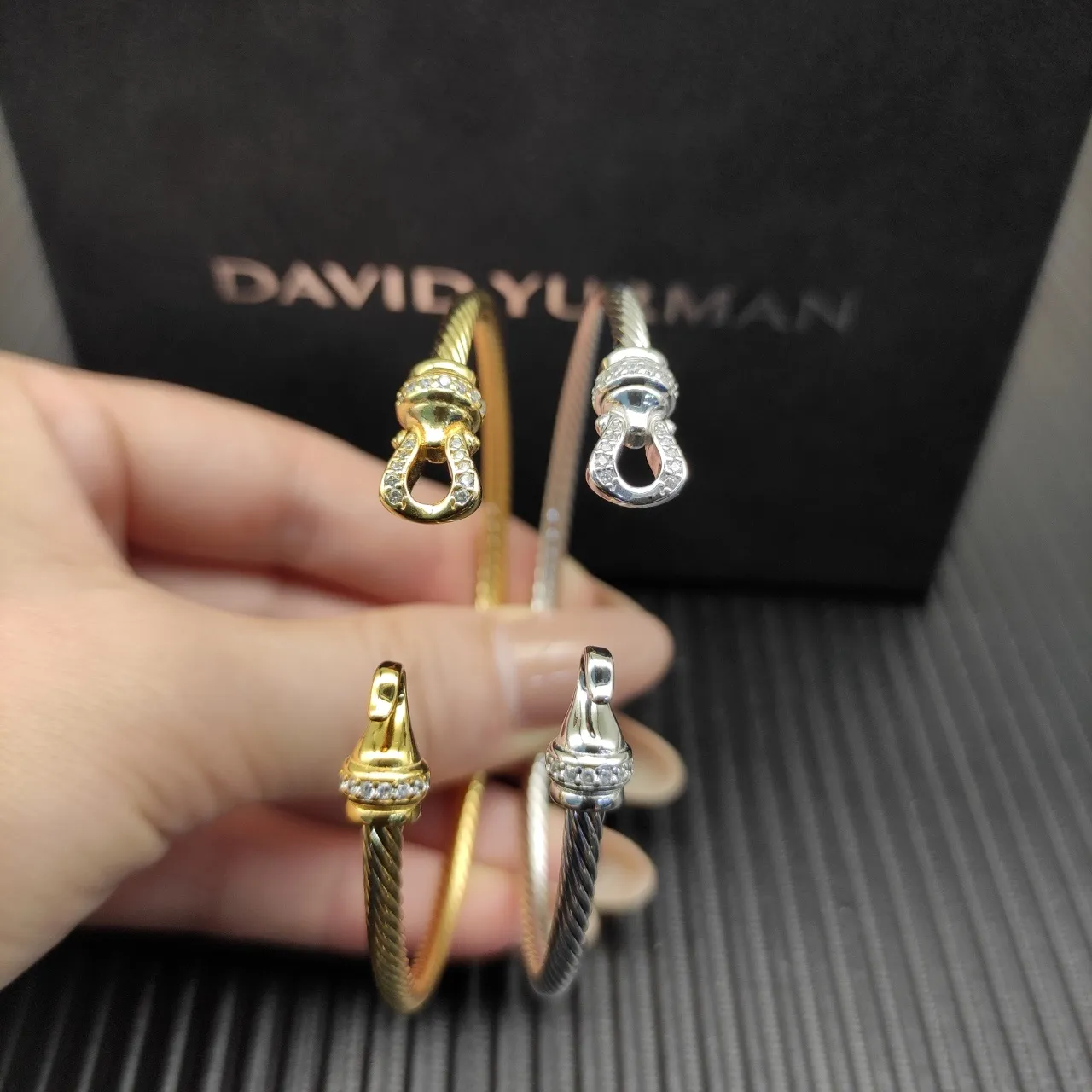 David Yurman Cable Classics ملتوية ذهبي اللون Pavé الماس قفل سوار 4