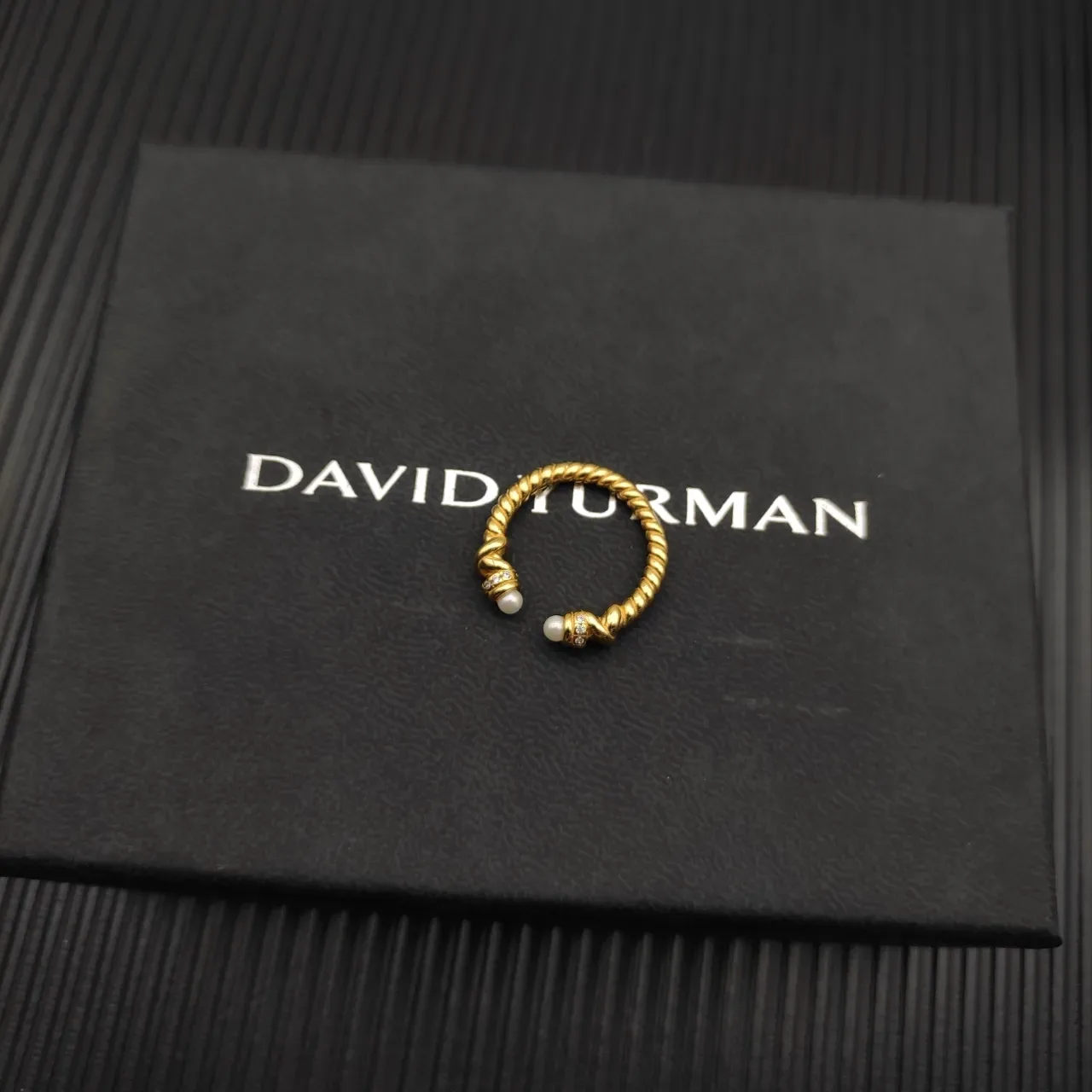 David Yurman Cable Collectibles Gold White Twisted Pearl-Accented Ring 5