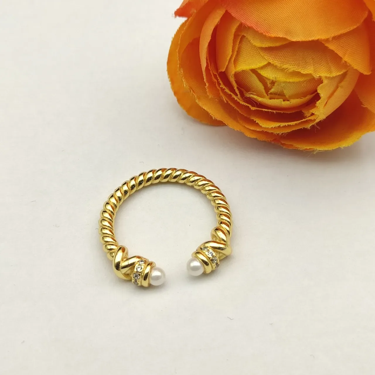 David Yurman Cable Collectibles Gold White Twisted Pearl-Accented Ring 8