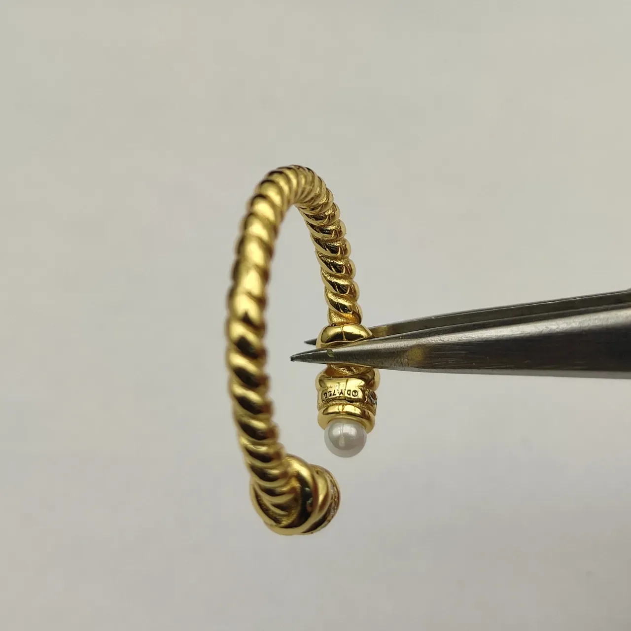 David Yurman Cable Collectibles Gold White Twisted Pearl-Accented Ring 9