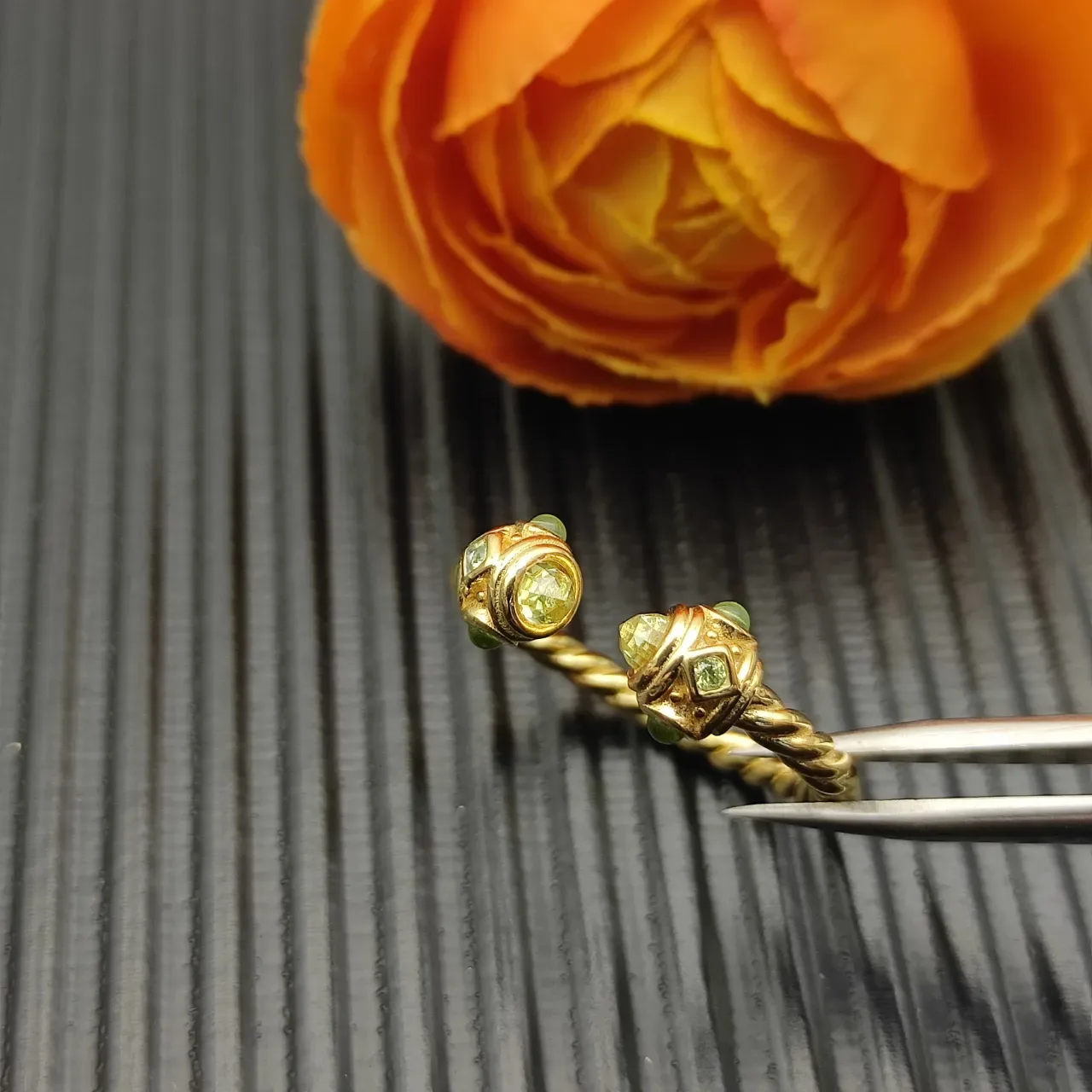 David Yurman Cable Collection Gold Green Twisted Band Open Ring 5