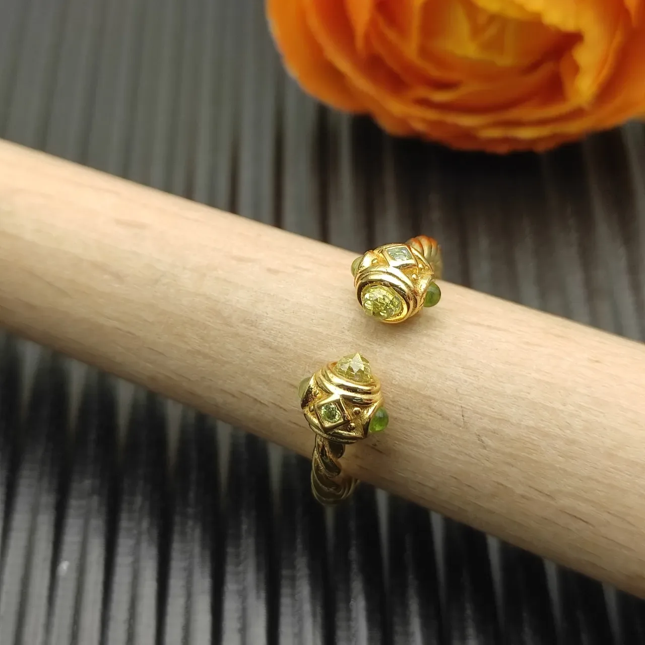 David Yurman Cable Collection Gold Green Twisted Band Open Ring 8