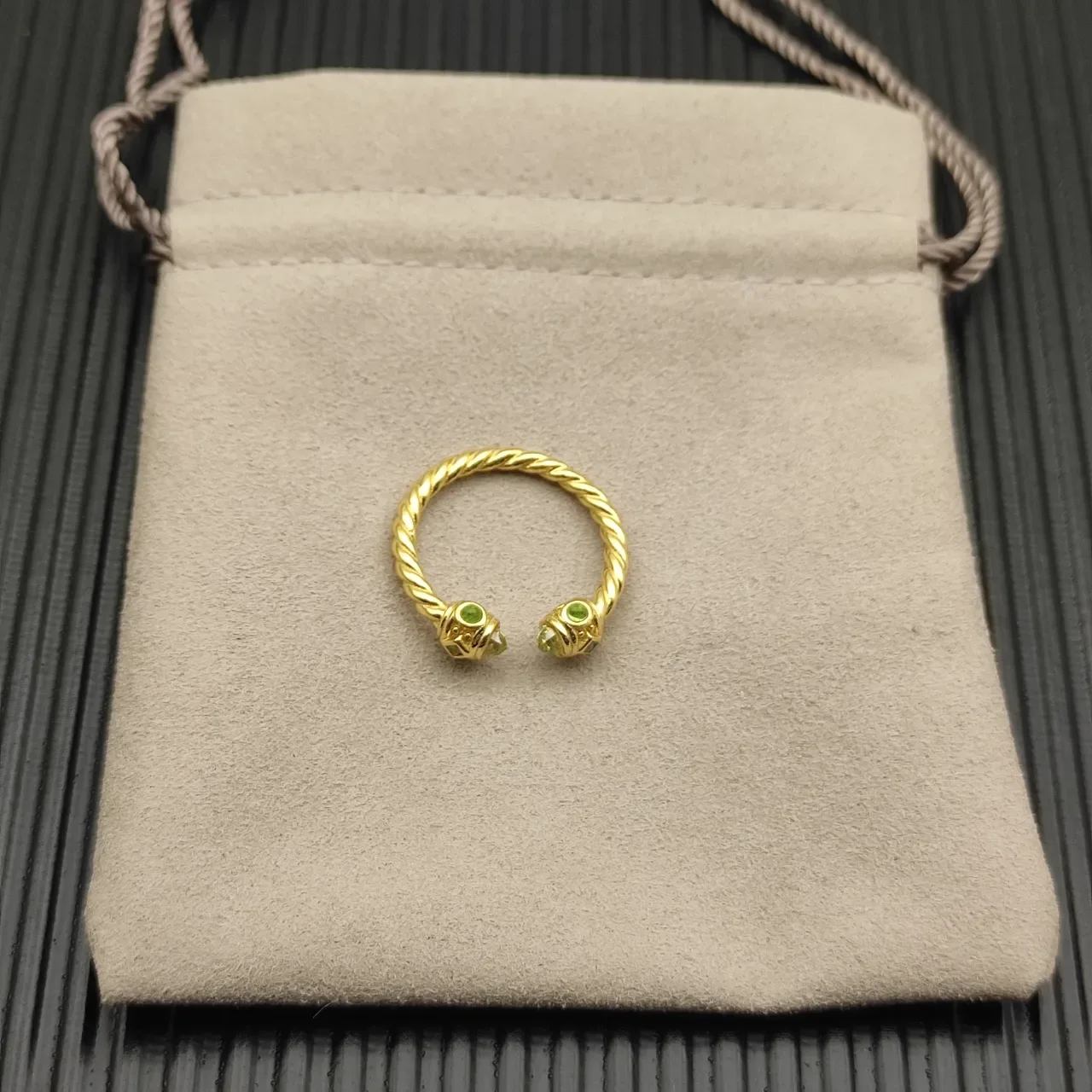 David Yurman Cable Collection Gold Green Twisted Band Open Ring 9