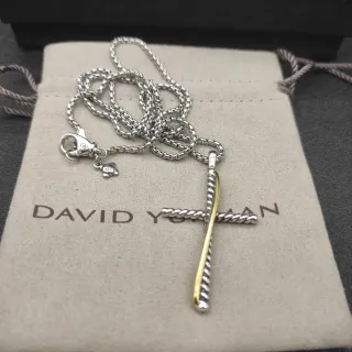 David Yurman Cable Cross Collier Argent et Or Bicolore