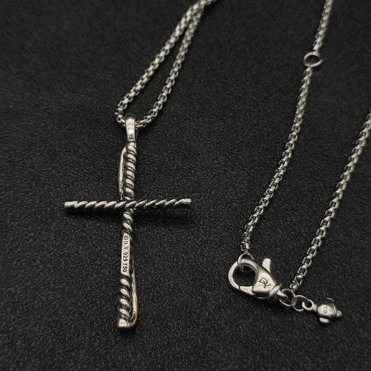 David Yurman Cable Cross Two-Tone Silver and Gold Necklace 4