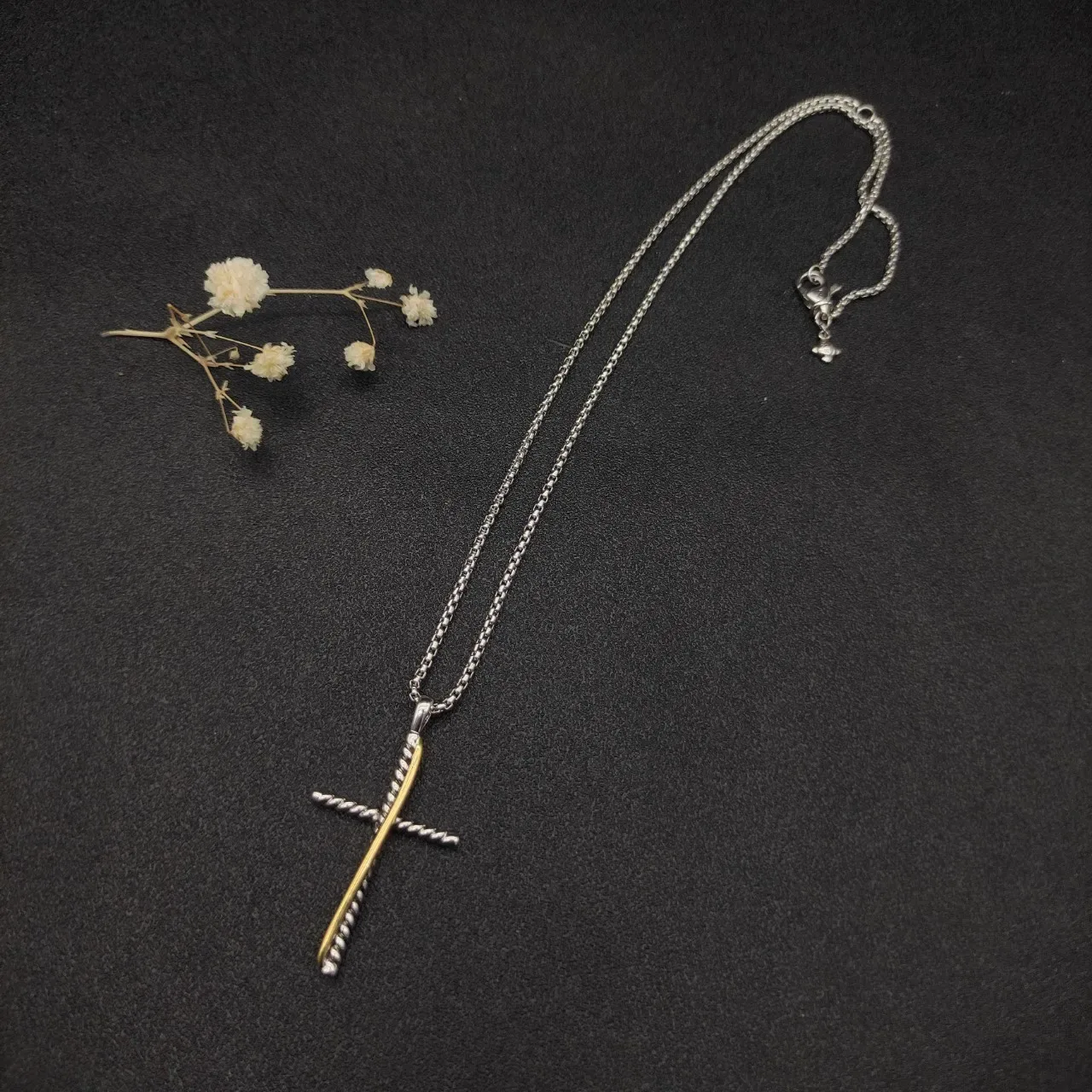 David Yurman Cable Cross Two-Tone Silver and Gold Necklace 6