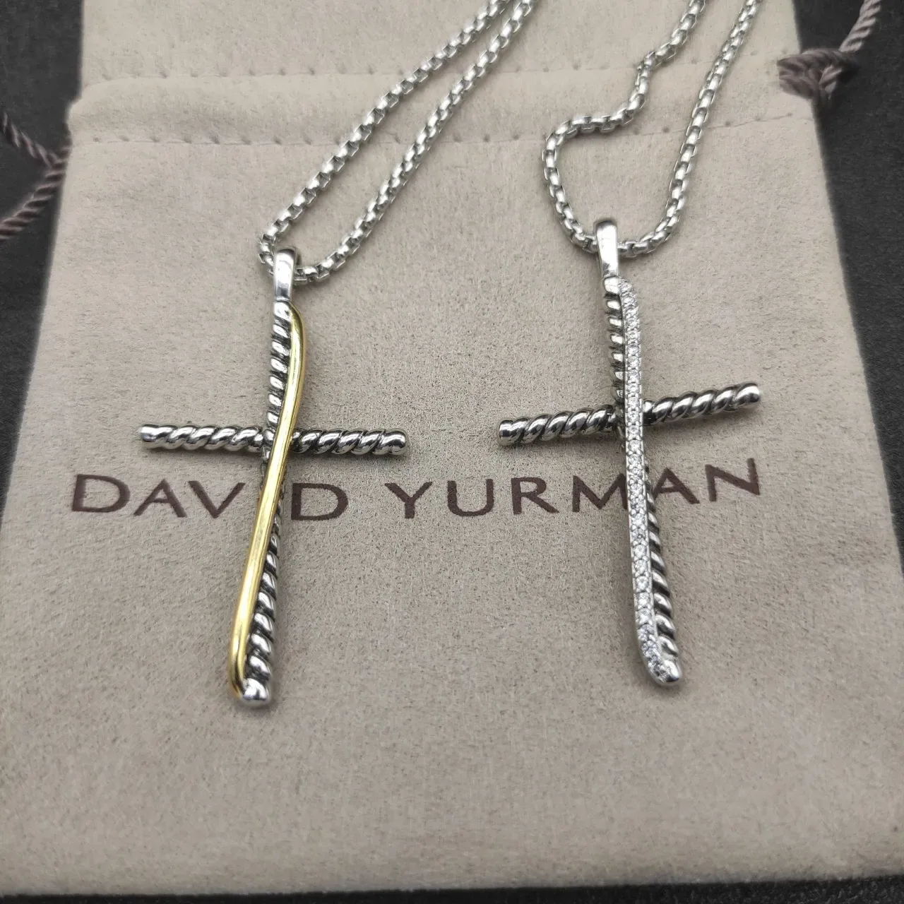 David Yurman Cable Cross Two-Tone Silver and Gold Necklace 8