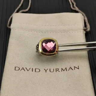 David Yurman 枕形切工粉色宝石金边扭曲电缆戒指