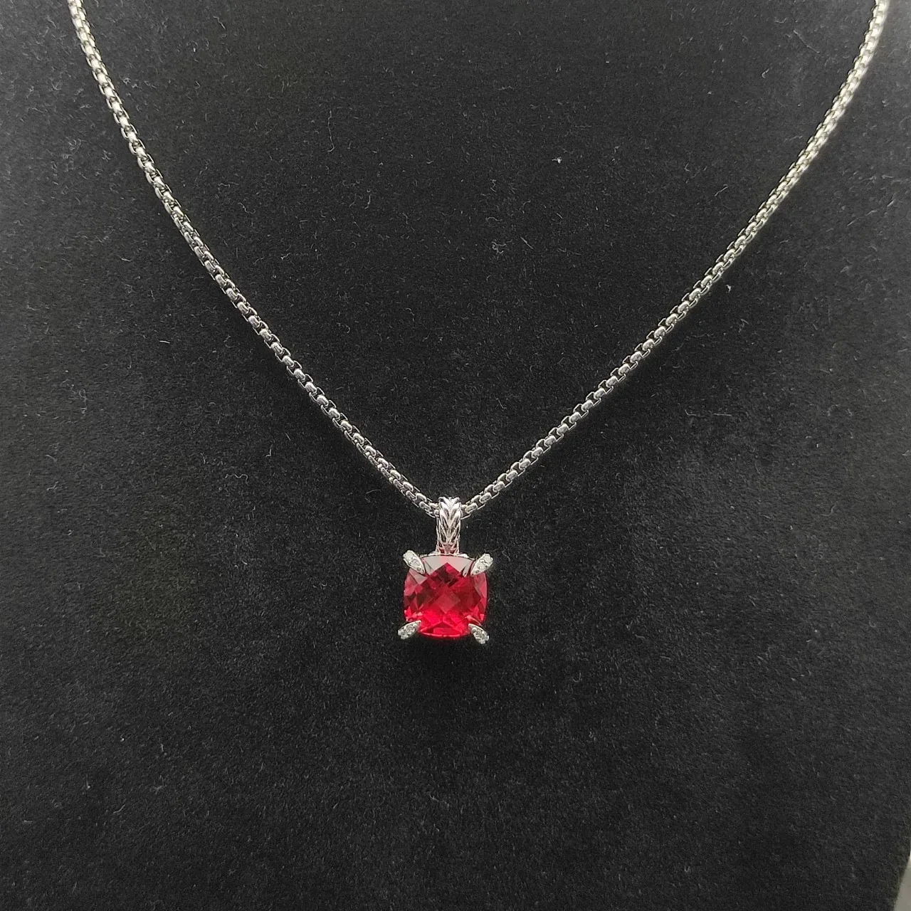 David Yurman Cushion-Cut Red Gemstone Pendant Necklace 7