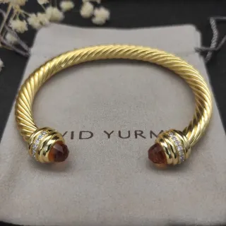 David Yurman Pulsera Cable Trenzado Terminal Gema Oro Marrón
