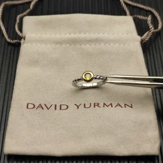 David Yurman فضية وذهبية حزام كابل ملتوي مغطاة بحجر كريم أصفر في حلقة بيزل واحدة