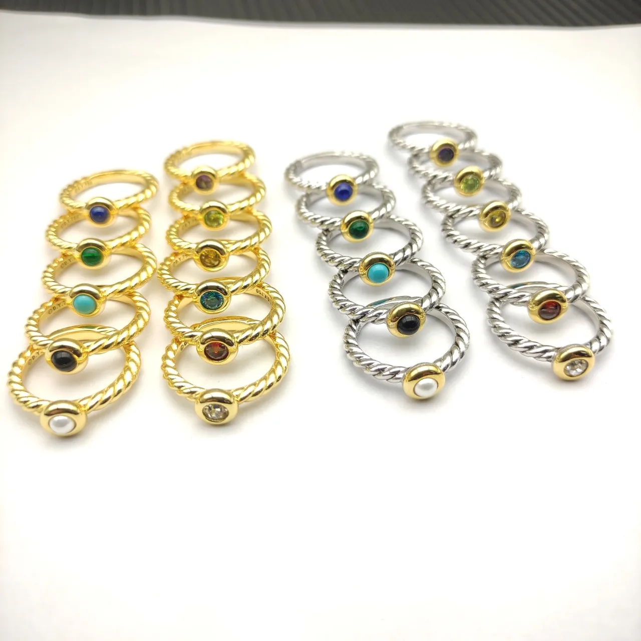 David Yurman চাঁদি সোনা মোড়ানো কেবল ব্যান্ড একক বেজেল-সেট হলুদ জেমস্টোন আঙটি 2