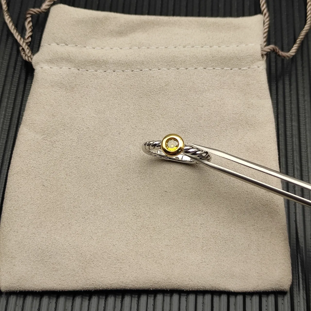 David Yurman চাঁদি সোনা মোড়ানো কেবল ব্যান্ড একক বেজেল-সেট হলুদ জেমস্টোন আঙটি 6