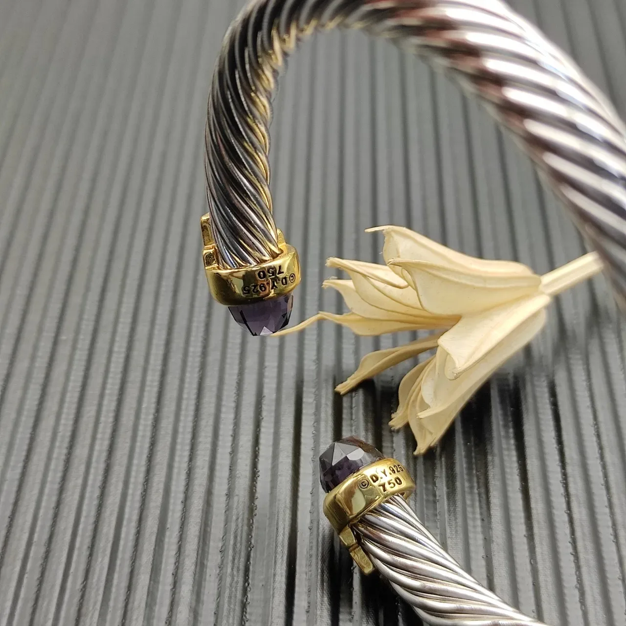 David Yurman Silver Gold Twisted Cable Dual-Tone Metal Bracelet 3