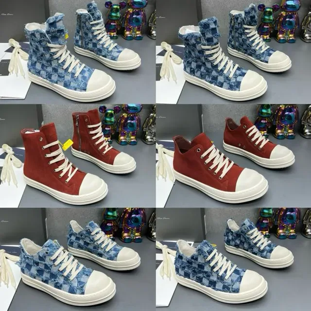 Denim Frayed Checkerboard Low-Top Sneakers 4