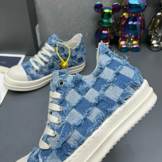 Denim Frayed Checkerboard Low-Top Sneakers 8