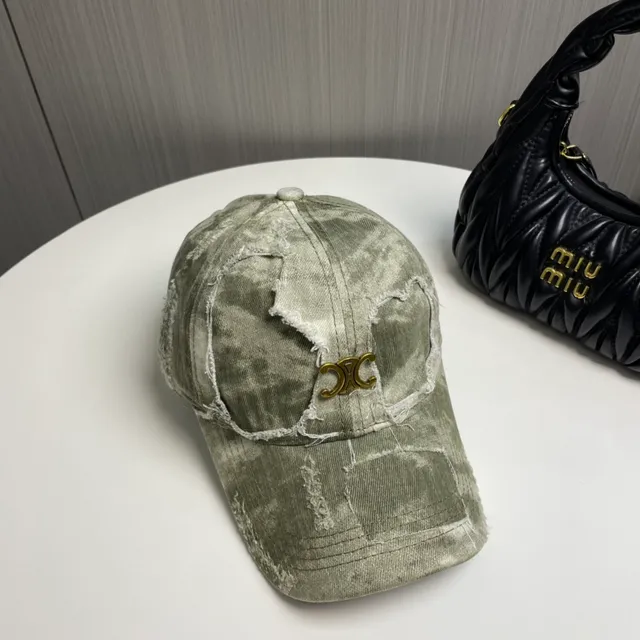 Distressed Acid-Wash Olive Green Denim Baseball Cap 3