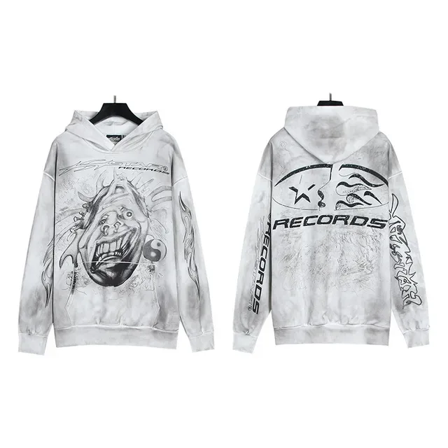 Hoodie Oversize Distressed Bleach Wash avec Impression Graphique 2