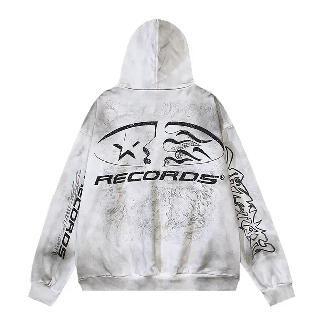 Hoodie Oversize Distressed Bleach Wash avec Impression Graphique 6