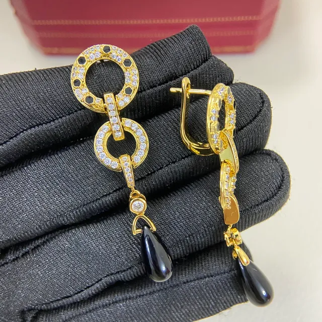 Double Interlocking Ring Pavé Teardrop Dangle Earrings 2