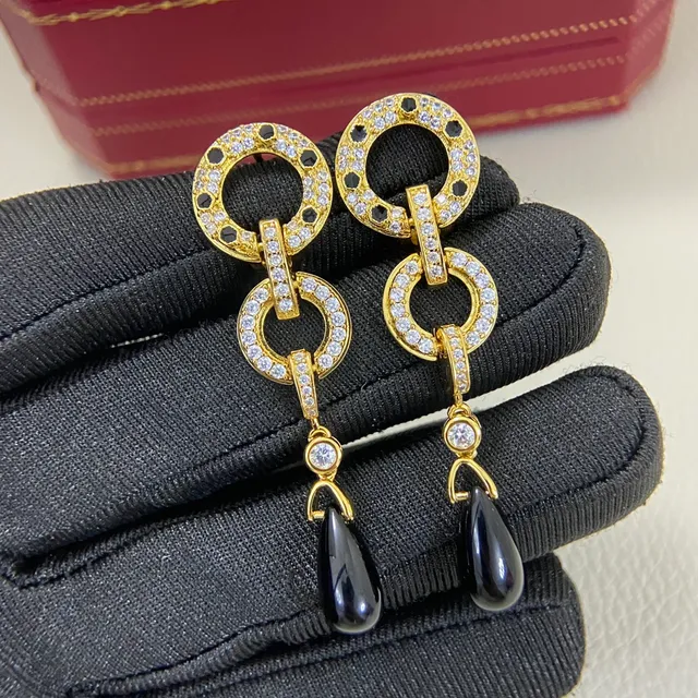 Double Interlocking Ring Pavé Teardrop Dangle Earrings 4
