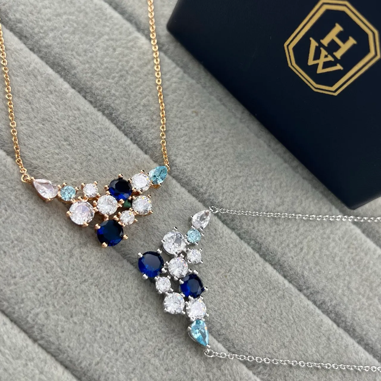 Dual-Tone Multi-Stone Cluster Pendant Necklaces 6