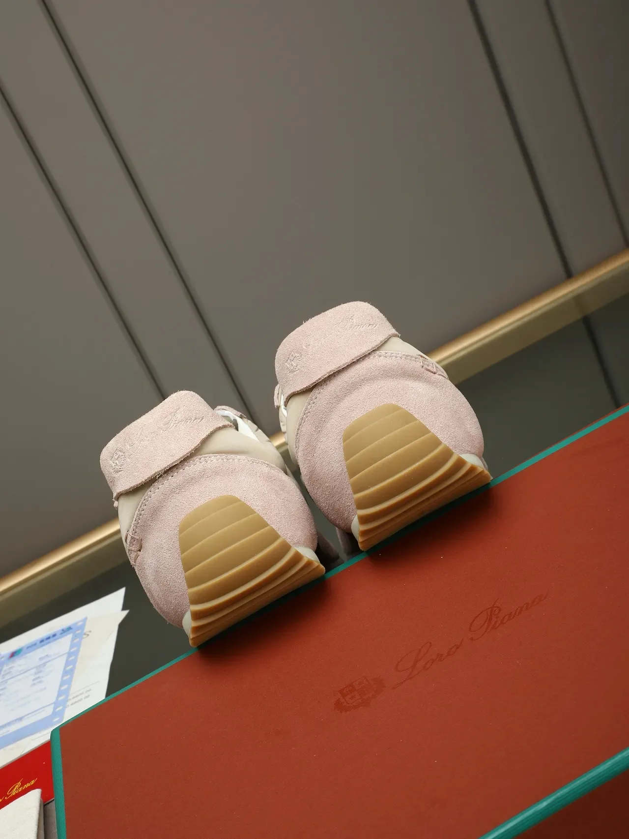 Dusty Pink Suede and Beige Nylon Retro Runner Lifestyle Sneakers 3