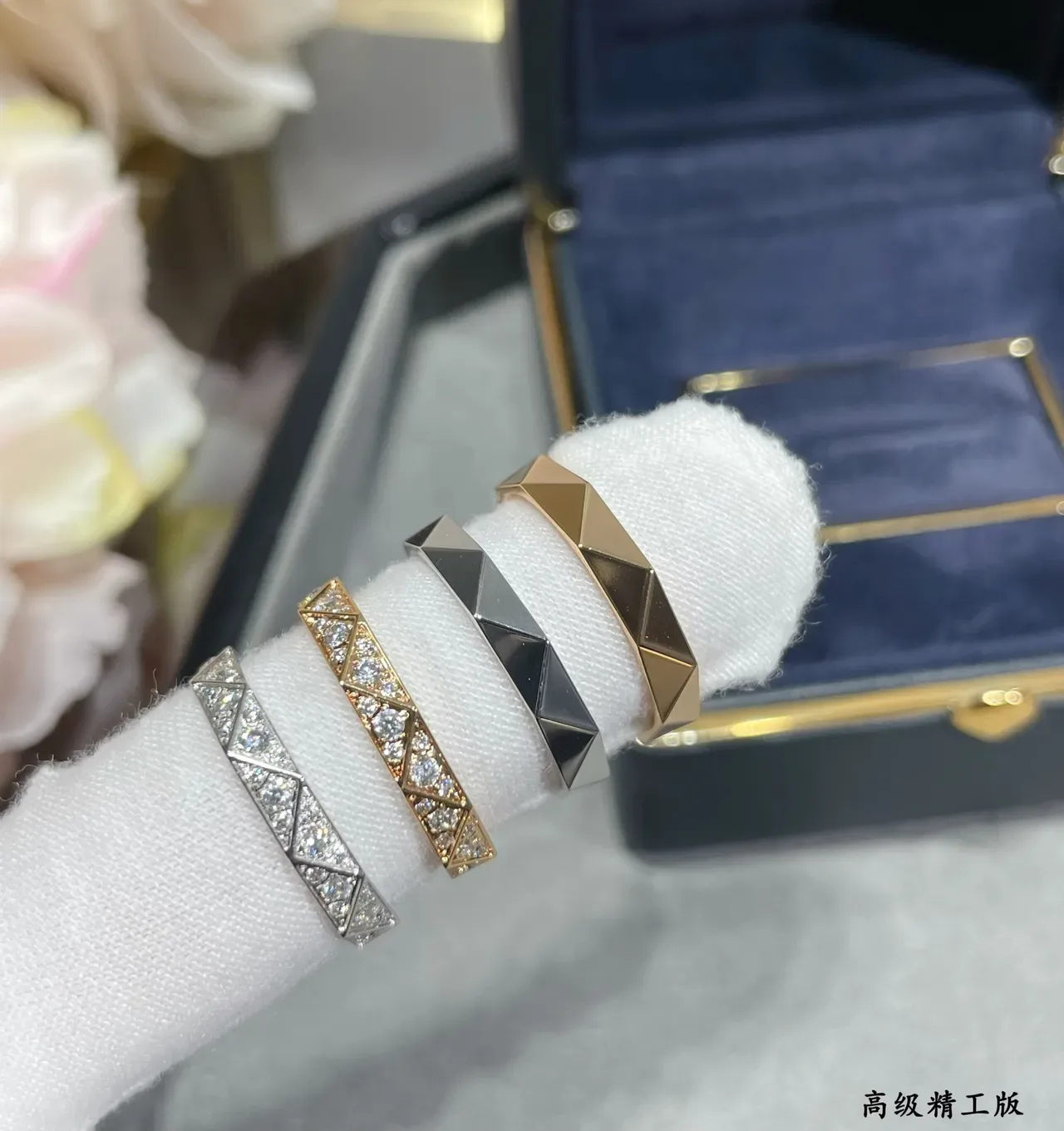 Faceted Octagonal Gold and Silver Polished Metal Rings 5