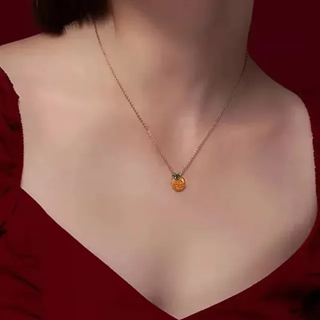 Fruit-Shaped Micro-Pave Orange-Red Gradient Pendant Necklace 2
