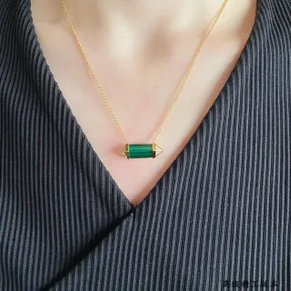 Geometric Cylindrical Green Stone Pendant Necklace
