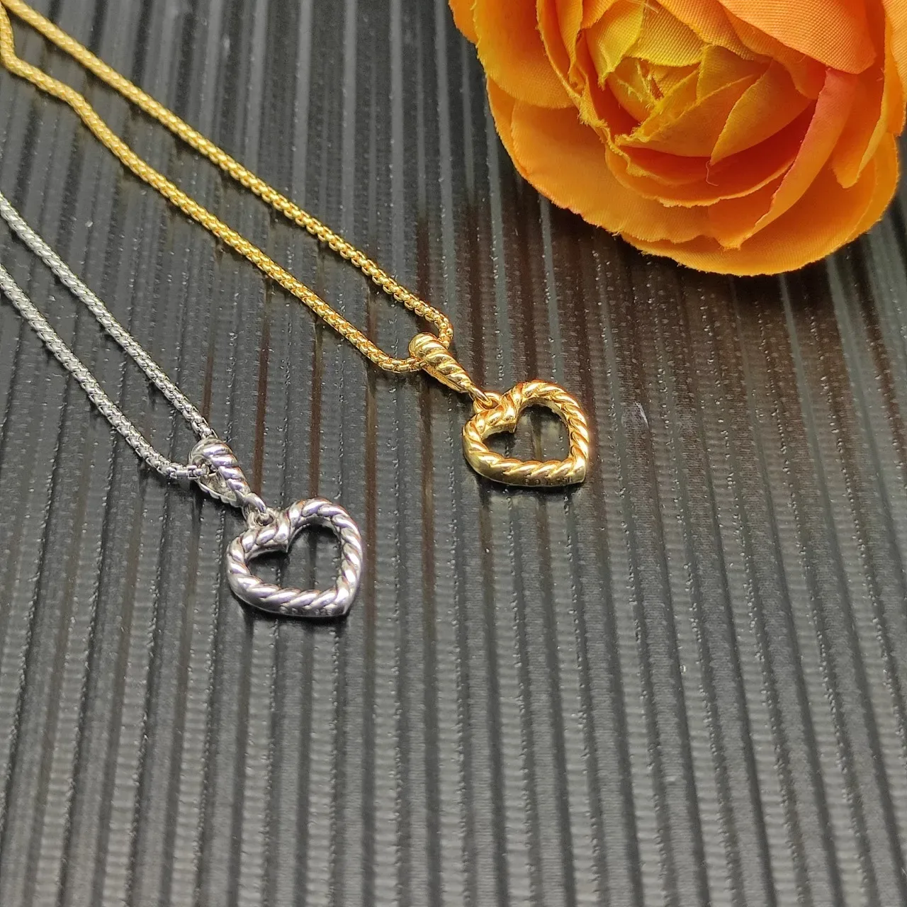 Gold Box Chain Pavé Open-Heart Pendant Necklace 2