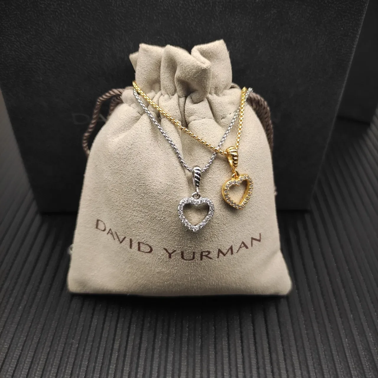 Gold Box Chain Pavé Open-Heart Pendant Necklace 5